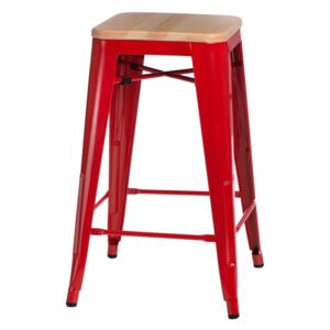 Culty Červená kovová barová židle Tolix s borovicovým sedákem 65 cm