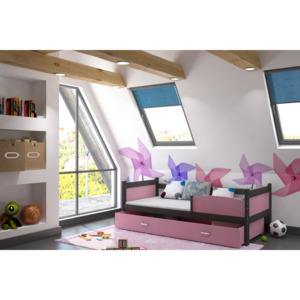 Dětská postel SWING P color + matrace + rošt ZDARMA, 184x80, šedá/růžová