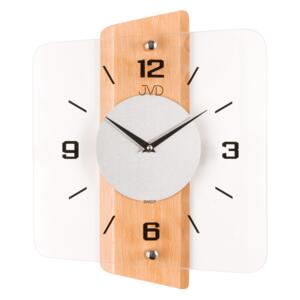 Skleněné dřevěné netikající tiché nástěnné hodiny JVD NS20131/68 (tiché netikající hodiny s plynulým chodem)
