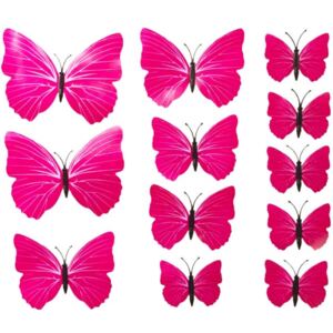 3D motýlci dekorace / samolepky sada 12ks - růžová PURE