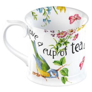 Katie Alice - porcelánový hrnek English Garden s ptáčkem 350 ml (Porcelánový hrnek English Garden na kávu nebo čaj s květy a ptáčkem na bílém podkladě.)
