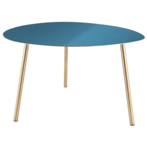 Modrý příruční stolek s pozlacenými nohami Leitmotiv Ovoid, 56 x 50 x 37 cm