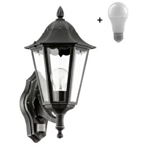 Eglo 93458 NAVEDO černá - Venkovní rustikální lucerna s čidlem + Dárek LED žárovka