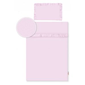 Baby Nellys 2-dílné bavlněné povlečení s volánky - růžové /tečky bílé, 135x100 cm