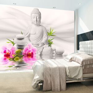 Fototapeta Bimago - Buddha and Orchids + lepidlo ZDARMA 200x140 cm