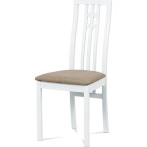 Jídelní židle, masiv buk, barva bílá, látkový béžový potah BC-2482 WT Art
