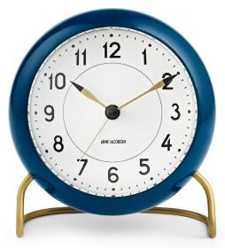 Stolní hodiny s budíkem Station Petrol Blue 11 cm Arne Jacobsen Clocks