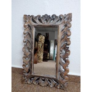 Zrcadlo hnědé hranaté, exotické dřevo, ruční práce, 60x40 cm