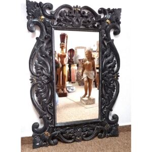 Zrcadlo ROYAL černé, exotické dřevo, ruční práce, 120x80 cm