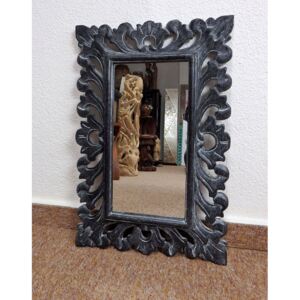 Zrcadlo černé, hranaté, exotické dřevo, ruční práce, 60x40cm