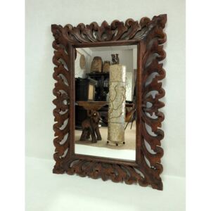 Zrcadlo LOTUS, hnědá tmavá, exotické dřevo, ruční dřevořezba, 100x70 cm