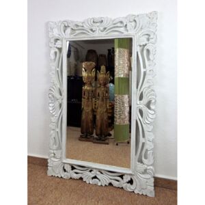 Zrcadlo MAGIC bílé, exotické dřevo, ruční práce, 120x80 cm
