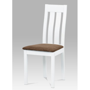Autronic Jídelní židle masiv buk, barva bílá, potah hnědý BC-2602 WT