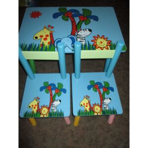 Dětský stolek a 2 židličky Tropy - žirafa modré