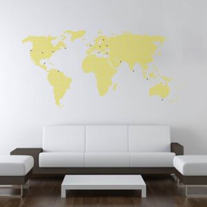 Samolepka na zeď GLIX - Mapa světa z teček Žlutá 200 x 100 cm