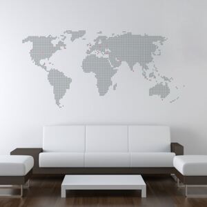 Samolepka na zeď GLIX - Mapa světa z teček Šedá 200 x 100 cm