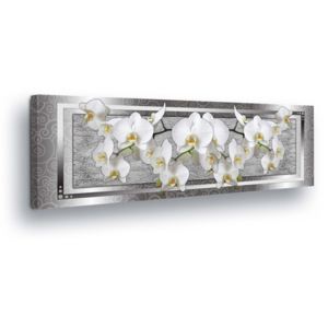 Obraz na plátně - Bílá Květinová Dekorace ve Stříbrném Podkladu 45x145 cm