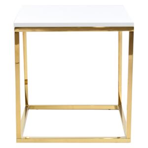 Bílý konferenční stolek FormWood Villa 50 x 50 cm s lesklou zlatou podnoží