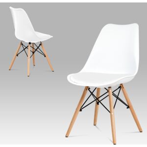 Artium Jídelní židle bílý plast / bílá koženka / natural - CT-741 WT
