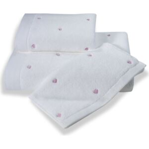 Dárkové balení ručníků a osušek MICRO LOVE Bílá / lila srdíčka, 500 gr / m², Česaná prémiová bavlna 100% MICRO