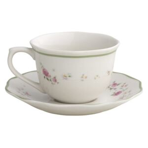 Sada 2 šálků s podšálky na čaj / kávu Nonna Rosa BRANDANI (barva - porcelán, bílá/růžová)