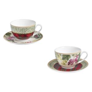 Vánoční set 2 kusů šálků s podšálky na čaj Sottobosco BRANDANI (barva - porcelán, červená, zelená,bílá)