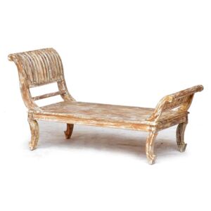 Sofa z antik teakového dřeva, bílá patina, 134x53x70cm