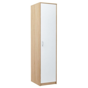 Úzká šatní skříň 45 cm s bílými dveřmi a korpusem v dekoru dub sonoma KN839