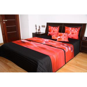 Přehozy na manželskou postel s motivem červená japonská sakura na černém podkladu