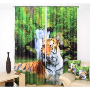 Dvoudílný závěs do obýváku s motivem tygra v lese