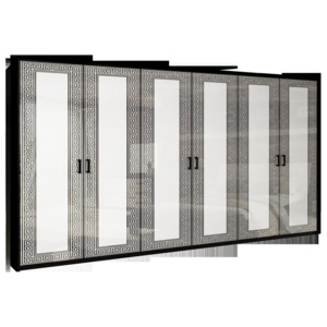 Šestidveřová šatní skříň NICOLA bez zrcadla, 272,6x212,5x55, bílá lesk/černá