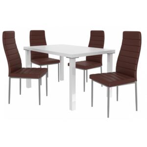 Moderní jídelní stůl se židlemi 4 + 1 SISA 04 Bílá - Hnědá