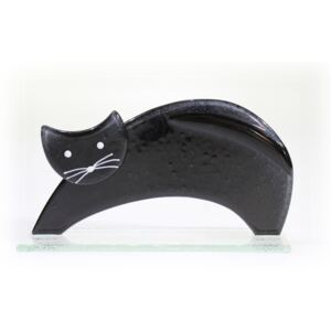 BDK-GLASS Skleněná dekorativní kočka protahující se - černá