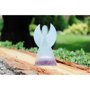 BDK-GLASS Skleněný svícen anděl 12cm - bílo-fialový