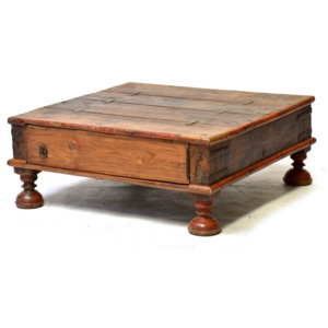 Starý stolek z teakového dřeva, otvírací dvířka, 83x84x35cm