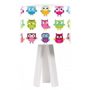 Dětská stolní lampa Rainbow Owls + bílý vnitřek + bílé nohy
