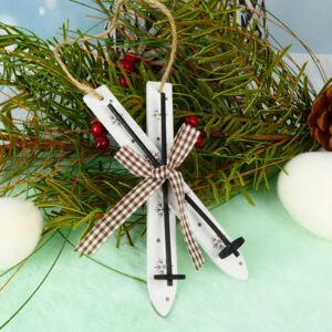 Závěsná vánoční dekorace- dřevěné lyže bílé 15 cm