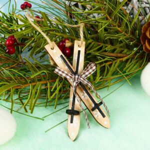 Závěsná vánoční dekorace- dřevěné lyže hnědé 10 cm