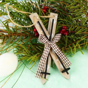 Závěsná vánoční dekorace- dřevěné lyže šedé 15 cm