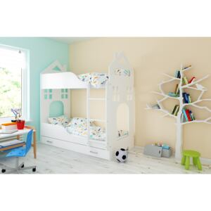 BabyBeds Dětská patrová postel DOMEK 180x80 Barevné provedení: Bílá, Úložný prostor: Ano, s úložným prostorem