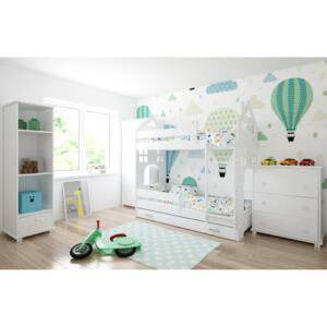 BabyBeds Dětská patrová postel DOMEK II 180x80 Barevné provedení: Bílá, Úložný prostor: Ano, s úložným prostorem
