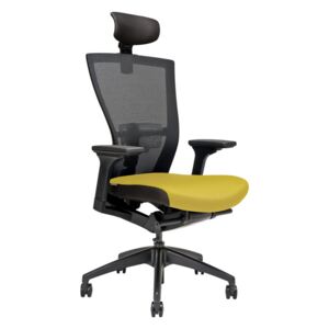 Kancelářská židle na kolečkách Office Pro MERENS SP – s područkami a opěrkou hlavy Žlutá BI 205