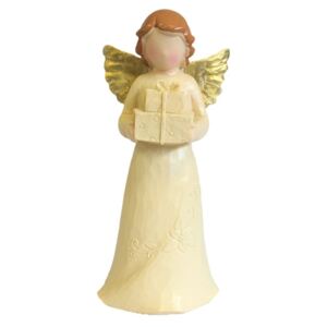 Vánoční Anděl s dárky 16cm (Anděl vyrobený z pryskyřice s povrchovou úpravou vysoce kvalitním jasným voskovým lakem.)