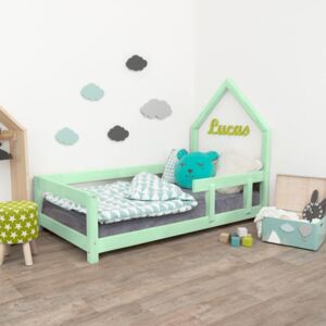 Benlemi Dětská postel domeček Poppi 90x190 cm s bočnicí Barva: Pastelová zelená, Strana: Vpravo