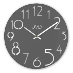 Designové antracitové skleněné dřevěné hodiny JVD HT076.3 (POSLEDNÍ KS STANKOV)