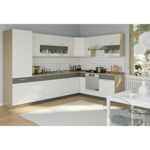 Rohová kuchyně RUTHIN 315x210, bílý lesk/grafit mat
