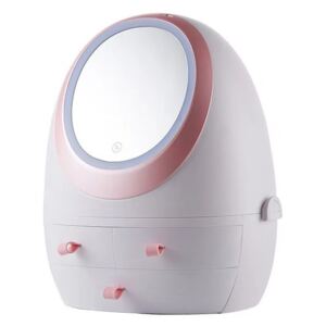 MMIRO, Organizér na kosmetiku se zrcadlem a LED osvětlením Egg | bílo-růžová