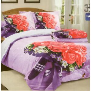 Bavlissimo 4-dílné povlečení růže 3 D fialová červená 140x200 na dvě postele