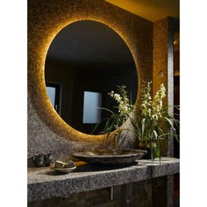 Koupelnové zrcadlo s LED podsvícením Ø 90 cm podsvětlené