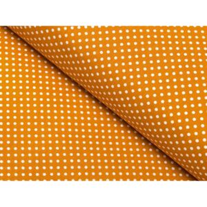 Škodák Bavlněná látka - plátno SIMONA vzor B-m17 Bílé puntíky na oranžovém - šířka 145cm